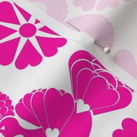 Wedding Doves and Hearts - Fuchsia on White Large Scale