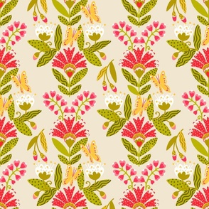 Scandinavian spring flowers pink/green