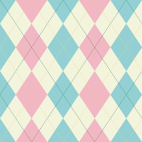 Preppy Argyle - Pink, Baby Blue and Vintage Cream