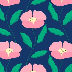 Medium//simple flower - pink - blue background 