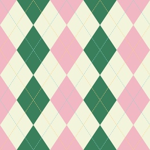   Preppy Argyle - Pink, Green and Vintage Cream