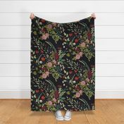 My Dreamy Botanical Floral Garden- colorful garden on dark with ivory 