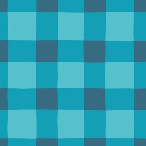 (L) Hand-drawn Gingham Cottagecore Check - Denim Blue on Sky Blue