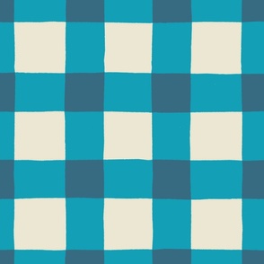 (L) Hand-drawn Gingham Cottagecore Check - Denim Blue on Cream