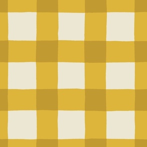 (L) Hand-drawn Gingham Cottagecore Check - Mustard Yellow on Cream