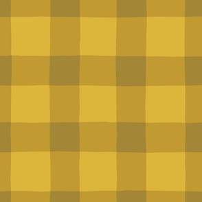 (L) Hand-drawn Gingham Cottagecore Check - Mustard Brown on Yellow