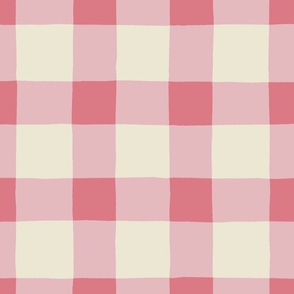 (L) Hand-drawn Gingham Cottagecore Check - Pale Pink on Cream