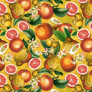 31.01.24. 14" Fresh orange lemonade - colorful summer watercolor citrus fruit dance -  antique hand painted orange fruit and leaves home decor  - yellow