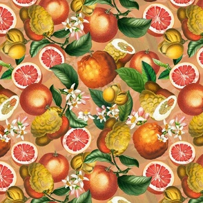 30.01.24. 14" Fresh orange lemonade - colorful summer watercolor citrus fruit dance -  antique hand painted orange fruit and leaves home decor  - orange