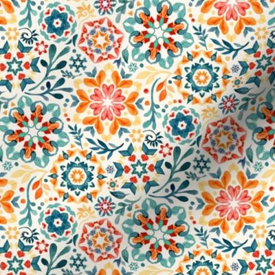 Watercolor Kaleidoscope Floral Custom Request Teal and Orange Extra Small Print