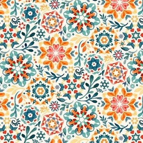 Watercolor Kaleidoscope Floral Custom Request Teal and Orange Extra Small Print