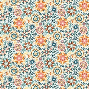 Watercolor Kaleidoscope Floral Custom Request Teal and Orange Microprint