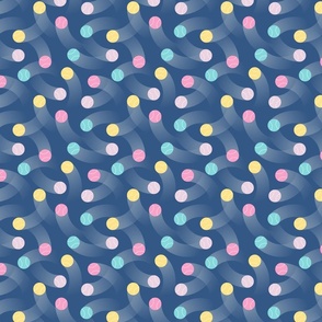 (S) Colorful pastel tennis balls over blue background