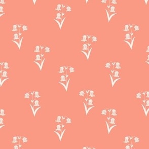 Off White Bluebell Floral on a Peach Orange Background Small Scale 6in Repeat
