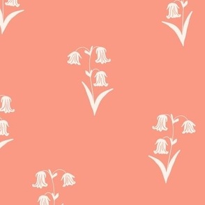 Large Scale White Sparsely Spaced Flowers on a Peach Background 12in Repeat