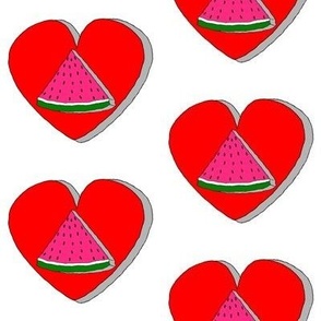 Watermelon Slice And Red Heart Drawings