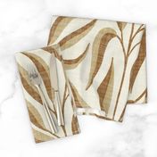L. Climbing leafy vines in Scandinavian Style, japandi foliage. Large scale | sandy beige leaves on textured warm cream white
