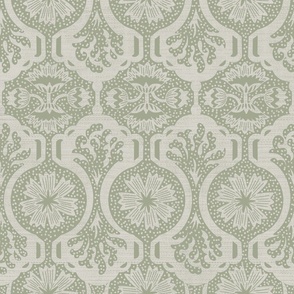 Antoinette in soft sage green and cream, feminine monotone grandmillenial 