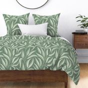 L. Climbing leafy vines in Scandinavian Style, japandi foliage. Large scale | Soft sage green leaves on textured darker green