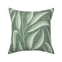 L. Climbing leafy vines in Scandinavian Style, japandi foliage. Large scale | Soft sage green leaves on textured darker green