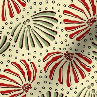 Hand-drawn Flowers in Red and Green 