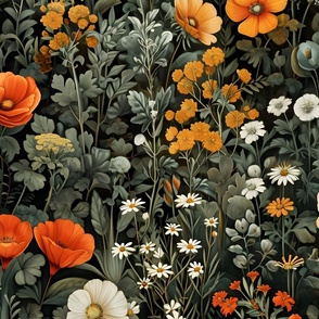 Woodland Floriography Garden - Orange Wallpaper - New 