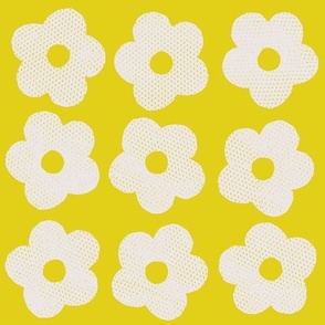 Off white flowers on yellow background - large
