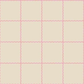 pink squiggle grid on cream background - large