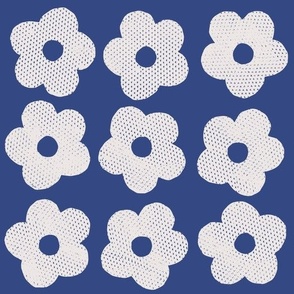 Off white flowers on blue background - large