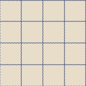blue squiggle grid on cream background - large