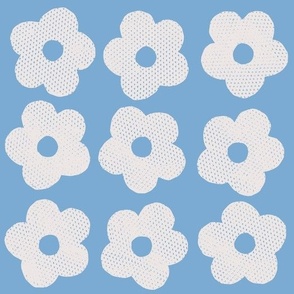 Off white flowers on light blue background - large