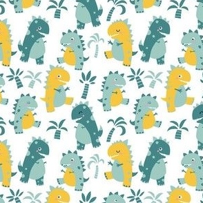 Small - Cute Kids Dinosaurs Khaki Green and Mustard Yellow