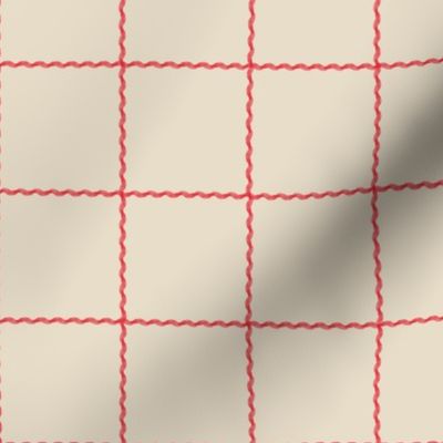 red squiggle grid on cream background - large