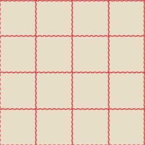 red squiggle grid on cream background - large