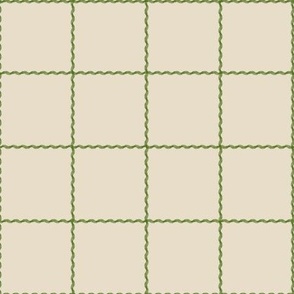 green squiggle grid on cream background - large
