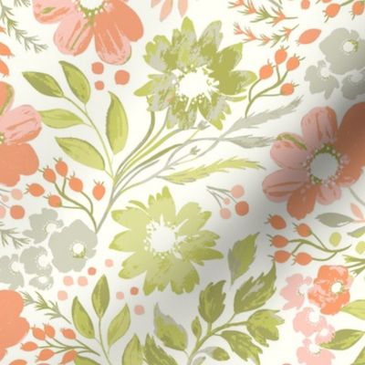 Swirled Floral Peach and Green