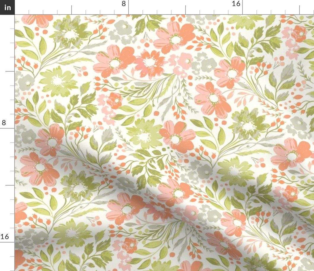 Swirled Floral Peach and Green