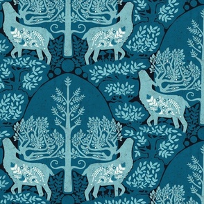 (medium) scandinavian forest deer damask cyan peacock