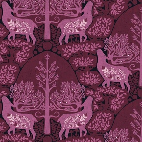 (medium) scandinavian forest deer damask wallpaper purple lavender wine