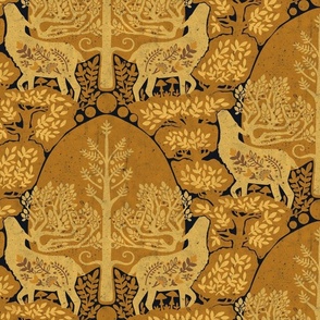 (medium) scandinavian forest deer damask wallpaper yellow brown