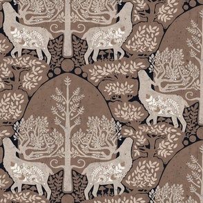 (medium) scandinavian forest deer damask wallpaper warm neutral nude