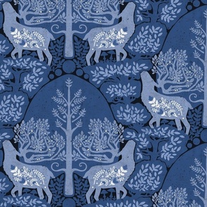 (medium) scandinavian forest deer damask wallpaper  blue