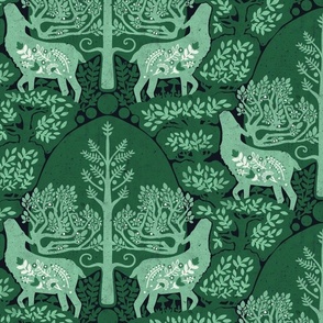 (medium) scandinavian forest deer damask wallpaper emerald green jade