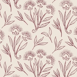 Painterly Vintage Floral | MED Scale | Ivory, Burgundy Red