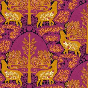 (medium) scandinavian forest deer damask wallpaper pink orange yellow
