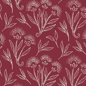 Painterly Vintage Floral | MED Scale | Burgundy Red, Ivory