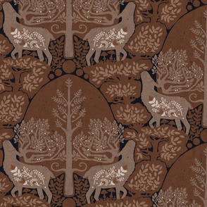 (medium) scandinavian forest deer damask wallpaper brown