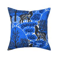 (medium) scandinavian forest deer damask wallpaper cobalt blue 