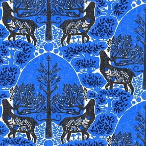 (medium) scandinavian forest deer damask wallpaper cobalt blue 