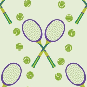 Retro Tennis Racket and Tennis Balls in Green and Purple